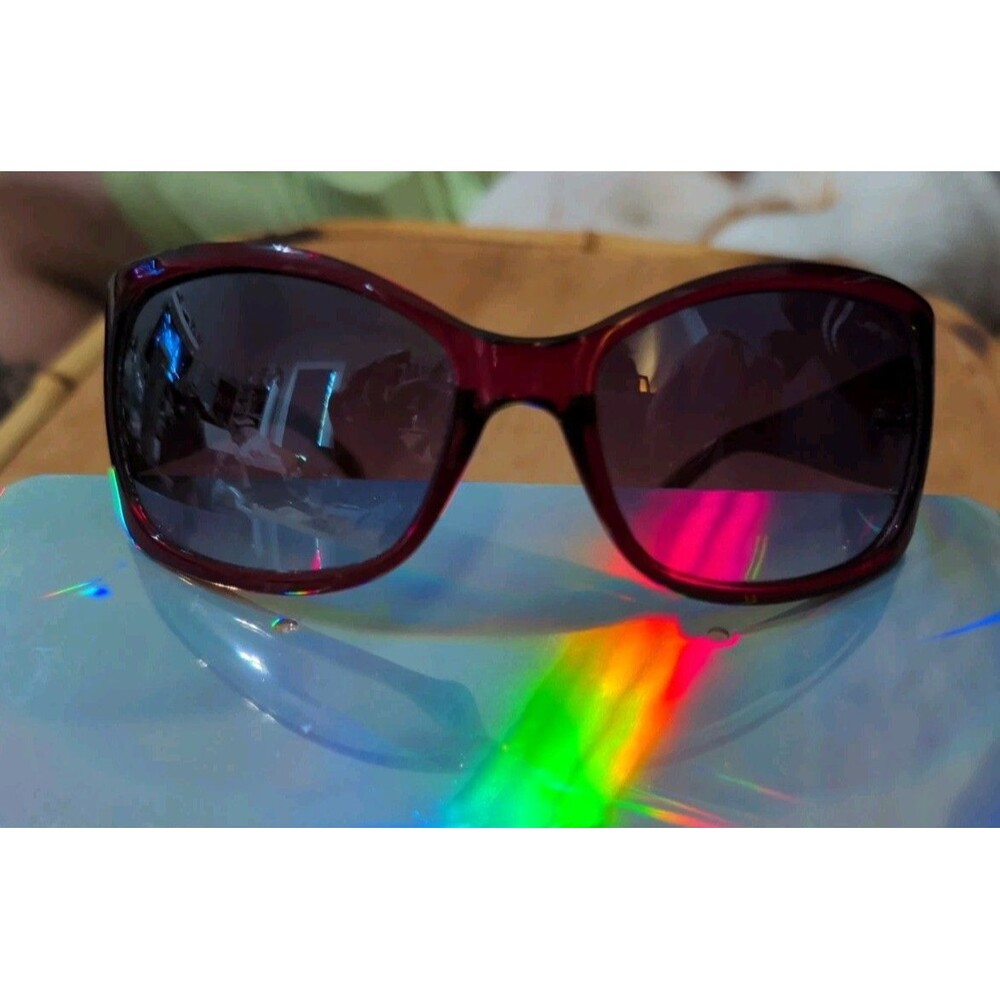 Ed Hardy Sunglasses Burgundy Red Rhinestone Butterfly Rose Y2K Tinted